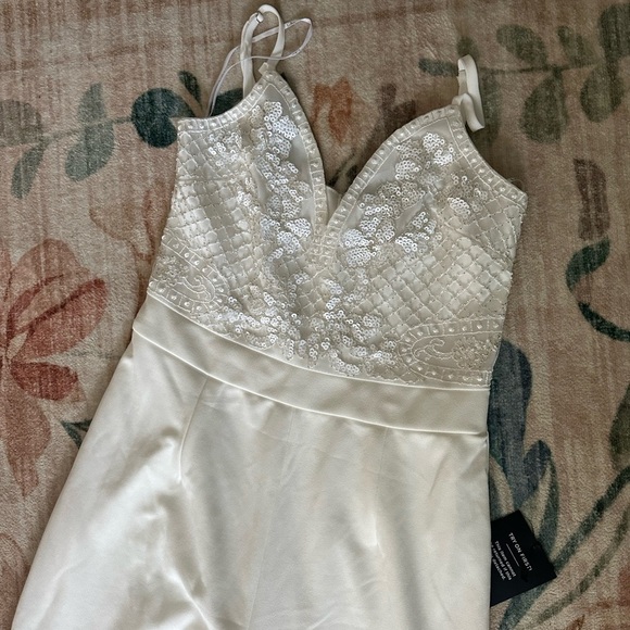 LULU’S Memorable Occasion White Beaded Sequin Wide-Leg Jumpsuit - Picture 6 of 6